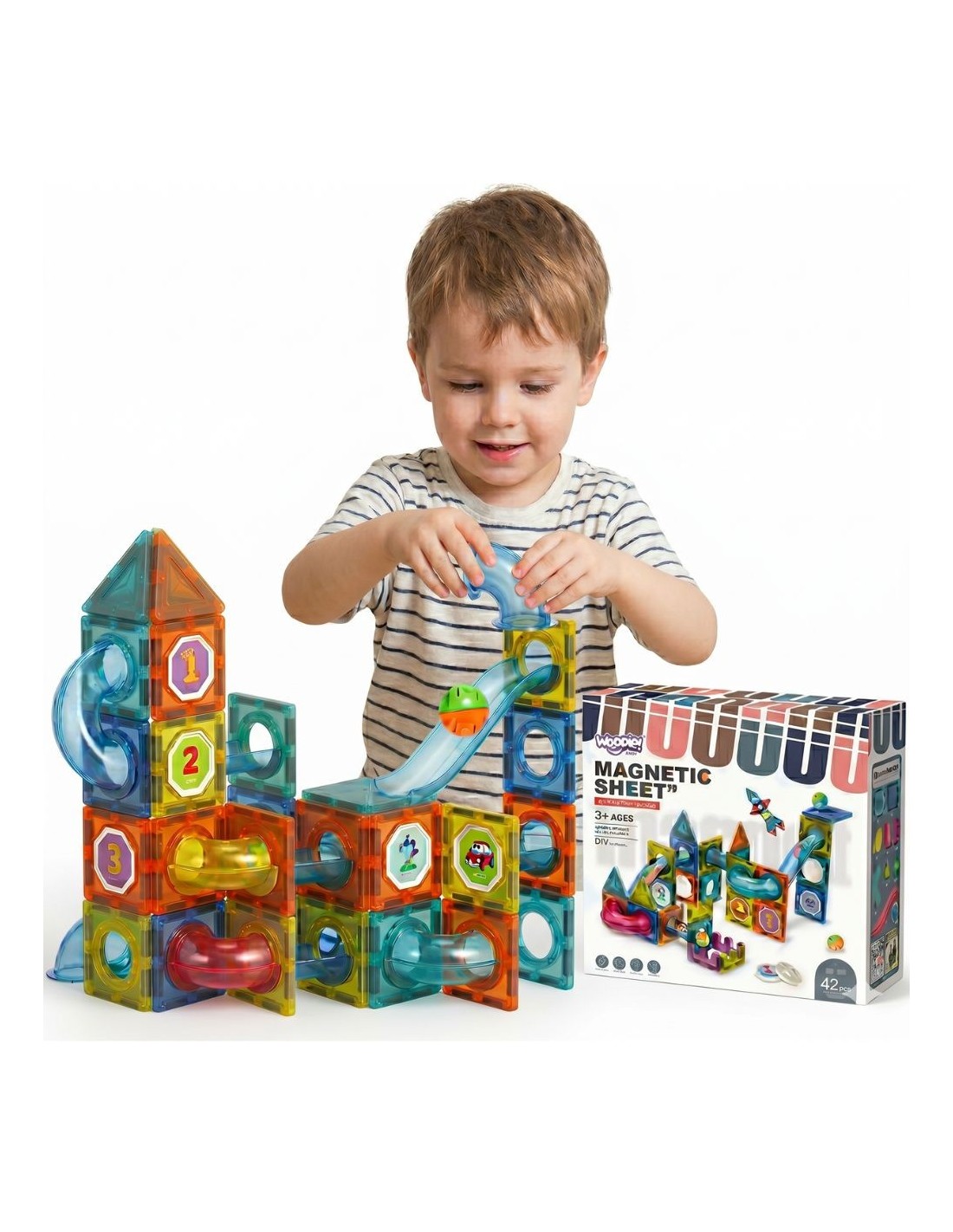 Klocki Magnetyczne 3D Tor Kulkowy 42 elementy