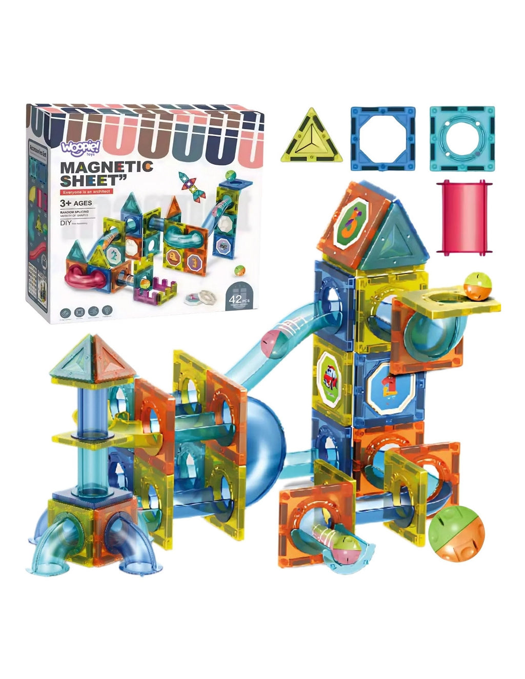 Klocki Magnetyczne 3D Tor Kulkowy 42 elementy
