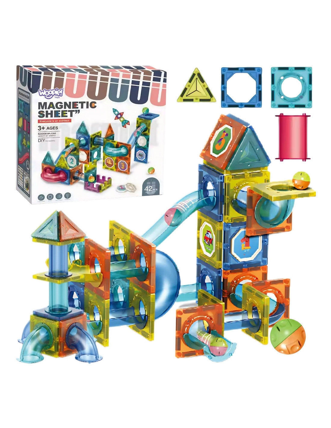 Klocki Magnetyczne 3D Tor Kulkowy 42 elementy
