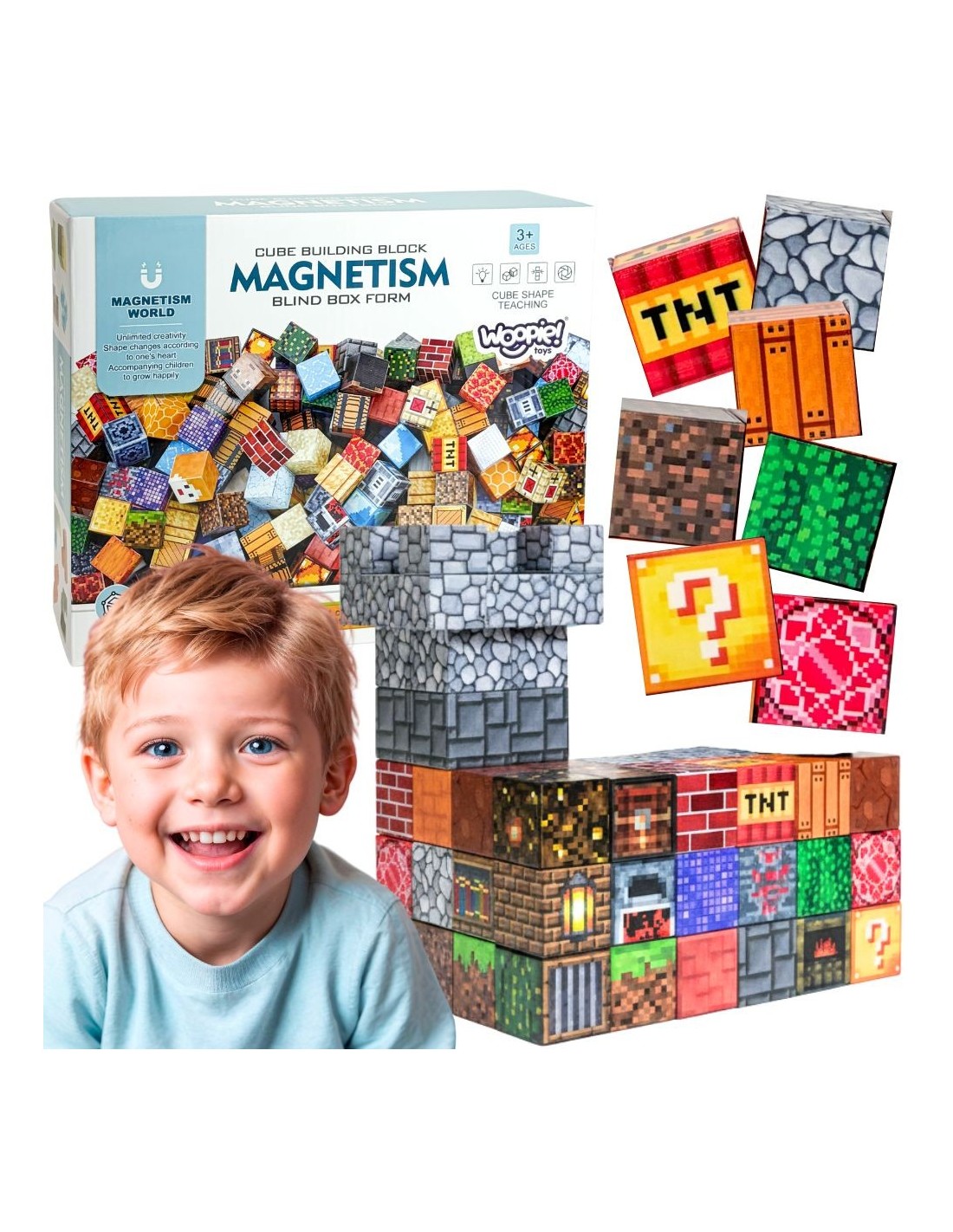 Klocki Magnetyczne Konstrukcyjne Sześciany 3D Zestaw Edukacyjny 63 elementy